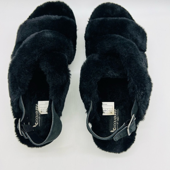 Koolaburra By UGG Black Faux Fur Criss Cross Strap Sandals Size 10 - Picture 6 of 15